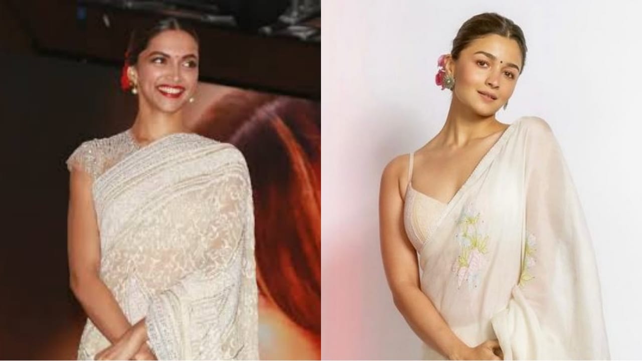 In love with traditional white saree and red rose bun hairstyle? Get cues  from Deepika Padukone and Alia Bhatt | IWMBuzz
