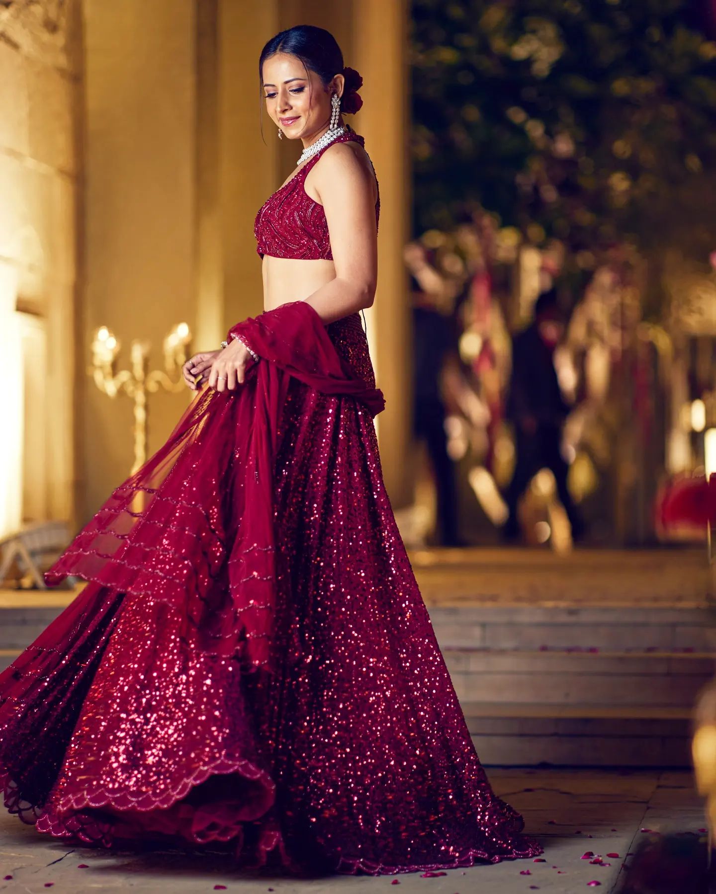 Red Alert: Sargun Mehta stumps with fashion in sequinned designer lehenga, see pictures | IWMBuzz