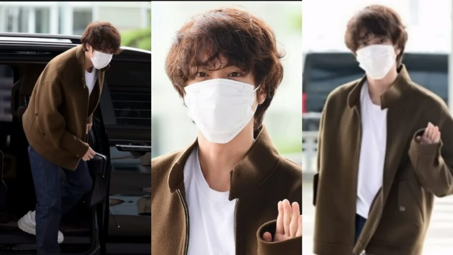 ARMY Special: BTS member Jin impresses with airport fashion, jets off to Los Angeles in brown jacket and simple white tshirt 692920