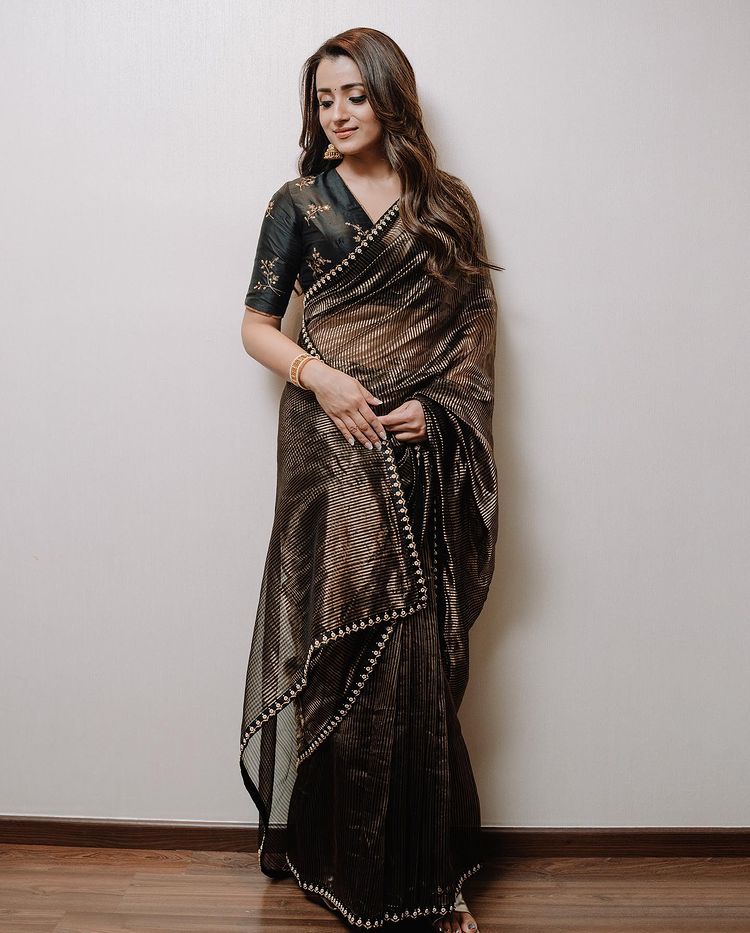 Trisha Krishnan Opts For Designer Saree For Her Ponniyin Selvan I  Promotional Look | IWMBuzz