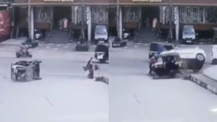 Viral video: A woman escaped miraculously as a speeding car met in an accident with an autorickshaw 688420