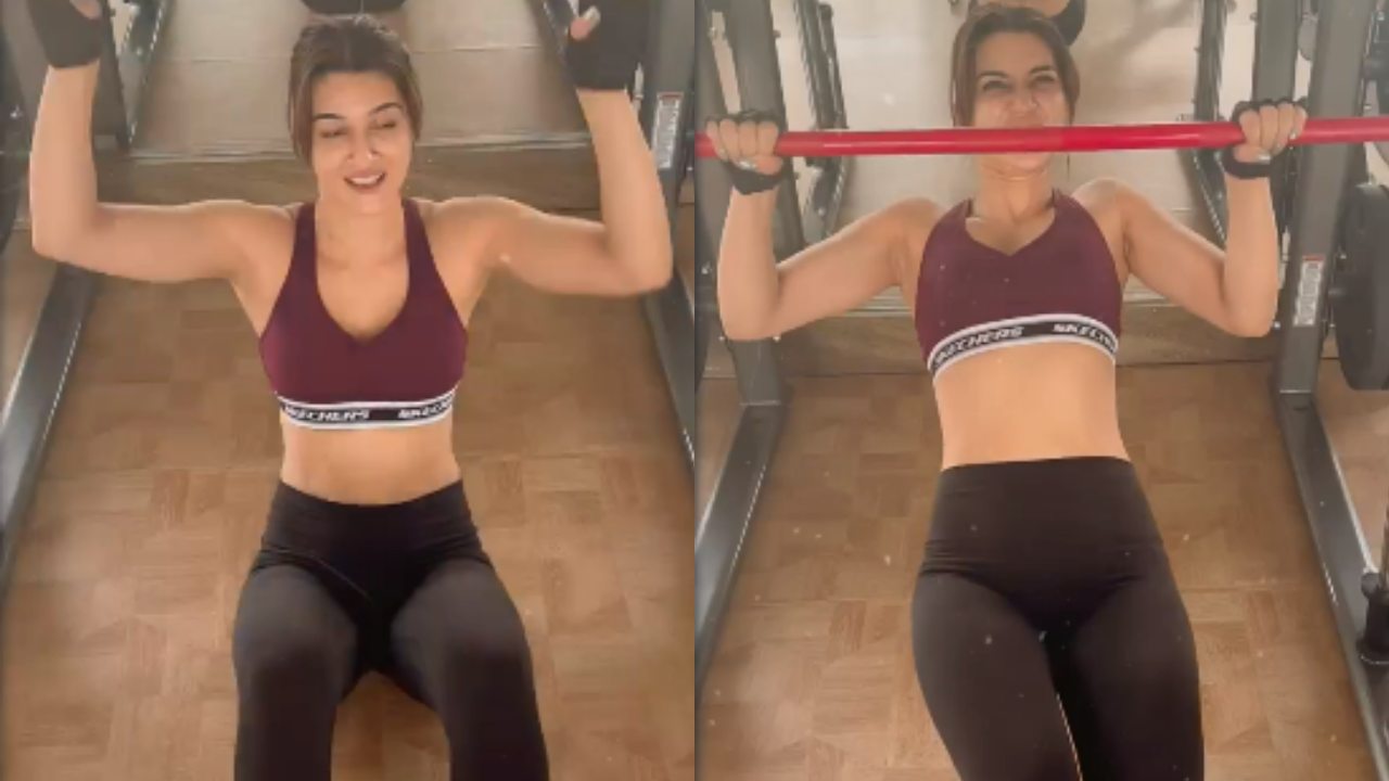 Watch: Kriti Sanon sweats it out in gym in maroon bralette and black yoga  pants, check ASAP | IWMBuzz