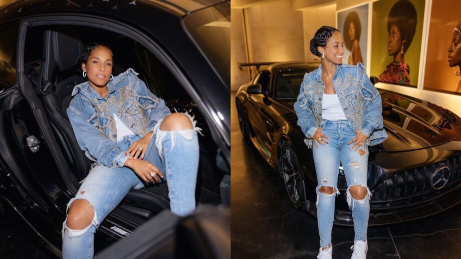 Alicia Keys Slays In Chic Denim Avatar As She Poses With Her Black