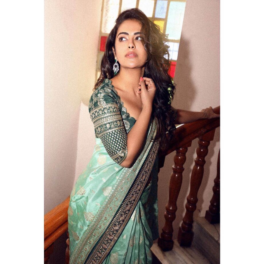 Avika Gor Makes Heads Turn In Chanderi Silk Green Embroidered Saree 761117