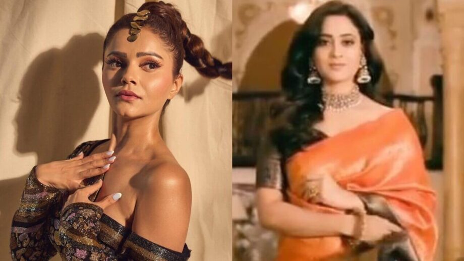 Desi Vs Videsi: Shweta Tiwari in desi saree Vs Rubina Dilaik in strapless golden shimmery outfit, who's your favourite? 764591