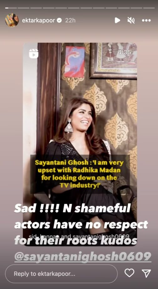 Ekta Kapoor Slams Radhika Madan's Comments About The TV Industry "Sad And Shameful," Praising Sayantani Ghosh 760621