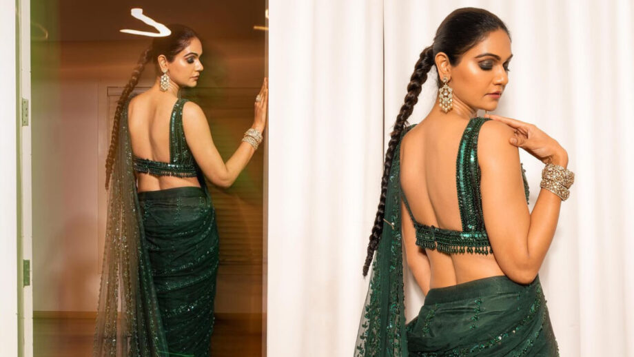 In Pics: Allu Sneha Reddy Looks Gorgeous In Dark Green Embroidered Netted Saree 757156