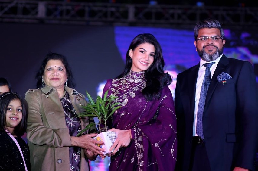 Jacqueline Fernandez Steals Our Heart In Grape Embroidered Drape Saree For Event 758828