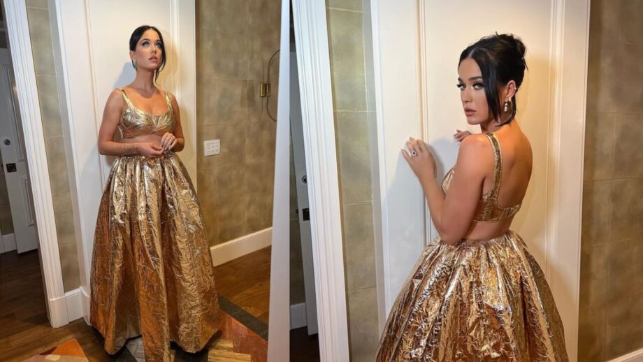 Katy Perry Goes Gold In Metallic Bralette With Long Skirt For G'day Art Gala 764830