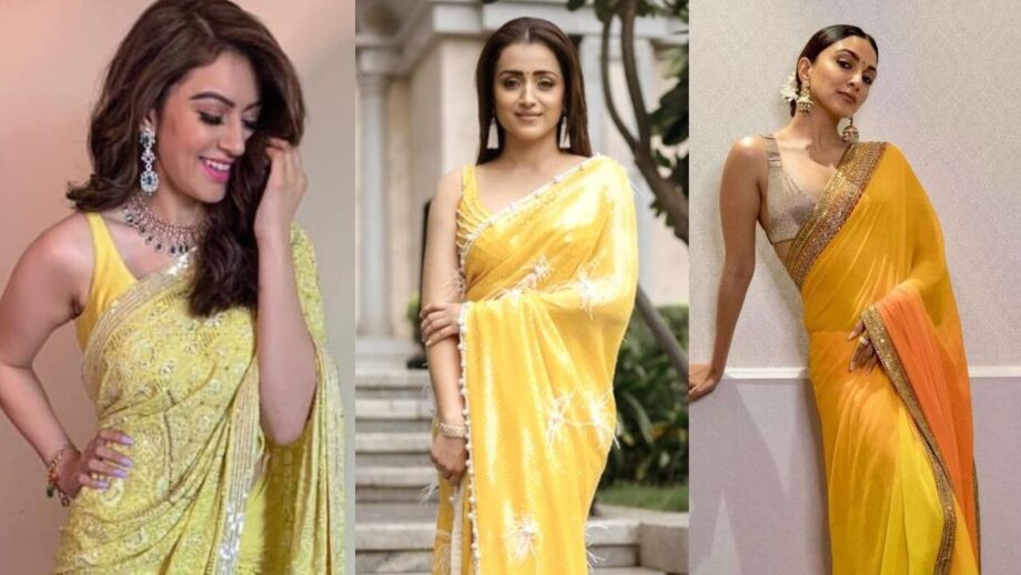 Kiara Advani, Hansika Motwani, And Trisha Krishnan's 'Ethnic Beauty' In Yellow Hue Regal Sarees 755729