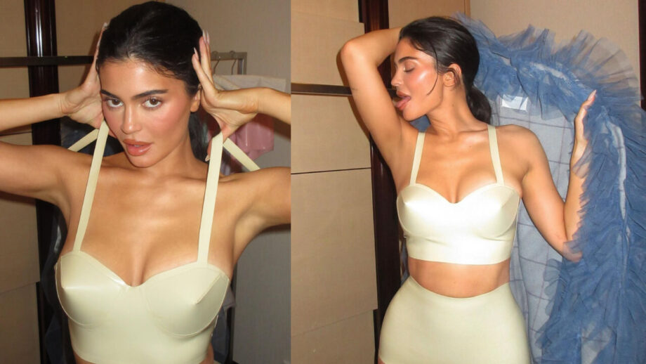 Kylie Jenner Creates Oomph Look In White Rubber Bustier Top With High-Waist Brief 761258