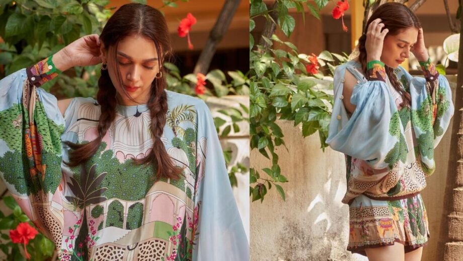 Aditi Rao Hydari Is A Style Queen In A Light Blue Printed Top With Mini Skirt 777614