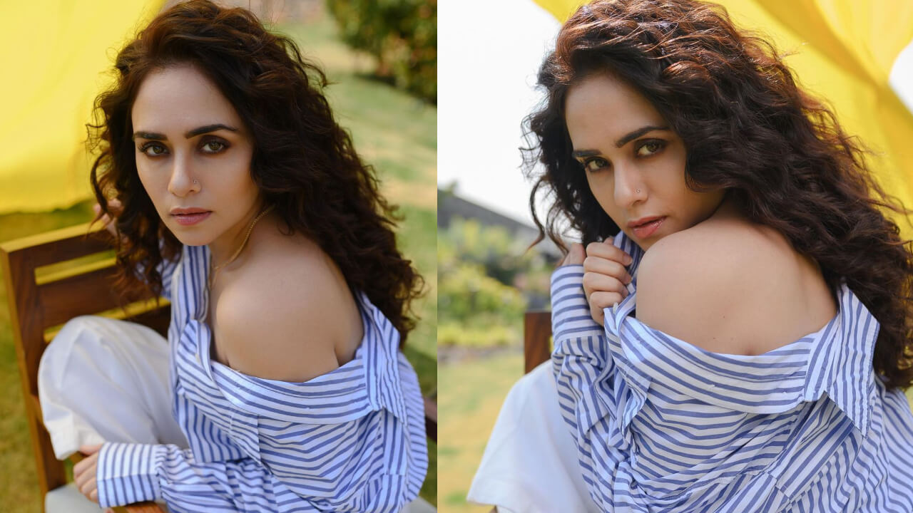 Amruta Khanvilkar Looks Ravishing In A White And Blue Striped Shirt With Beige Pants, Check Now! 771270