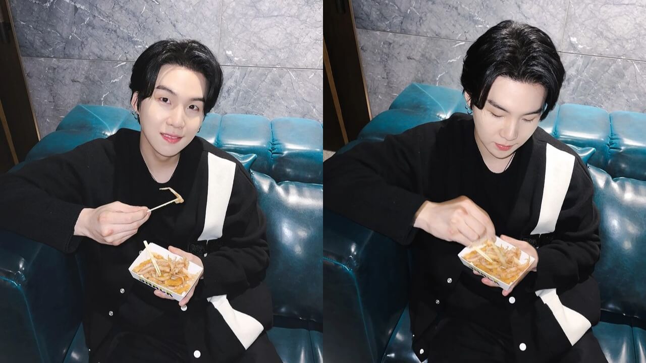 Check Out: BTS Suga Looks Dapper In A Black And White Outfit While Eating French Fries 778316