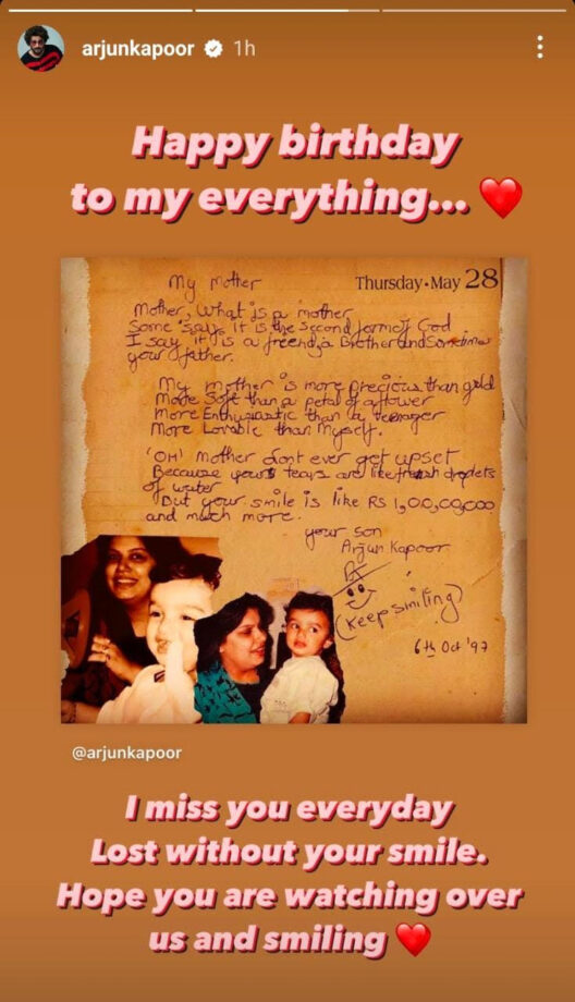 Happy Birth Anniversary Mona Kapoor: Arjun Shares Handwritten Poem For His Late Mother 767108