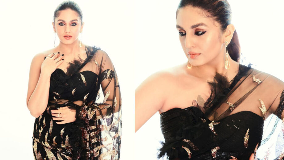 Huma Qureshi Looks Glamorous In Black Sheer Saree With Bold Tube Blouse, Check Now! 769524