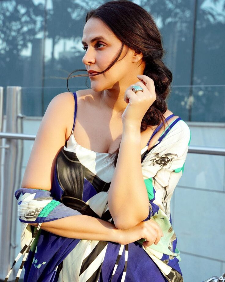 In Pics: Neha Dhupia's Jaw-Dropping Looks In A Blue Floral Printed Sleeveless Kaftan Slit Outfit 774436