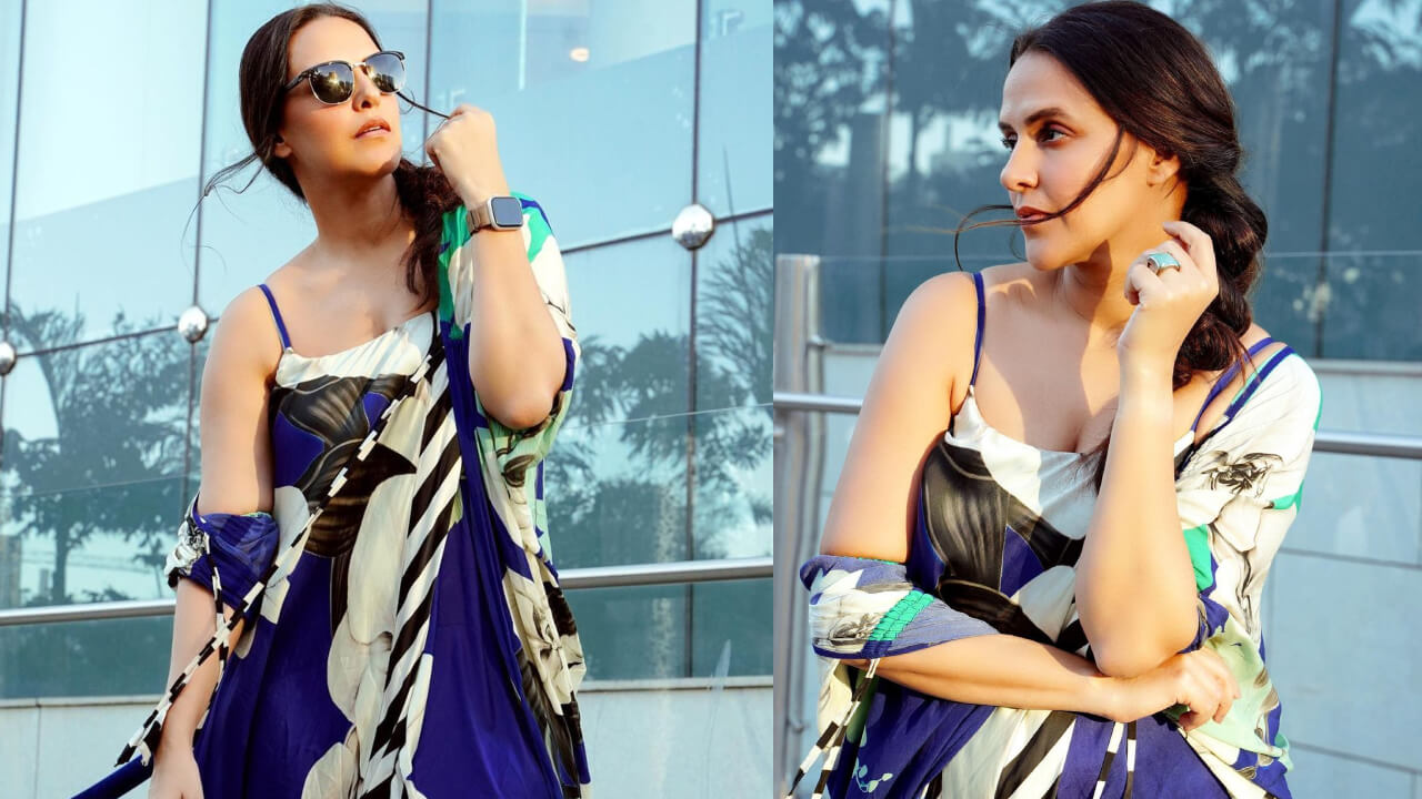 In Pics: Neha Dhupia's Jaw-Dropping Looks In A Blue Floral Printed Sleeveless Kaftan Slit Outfit 774438