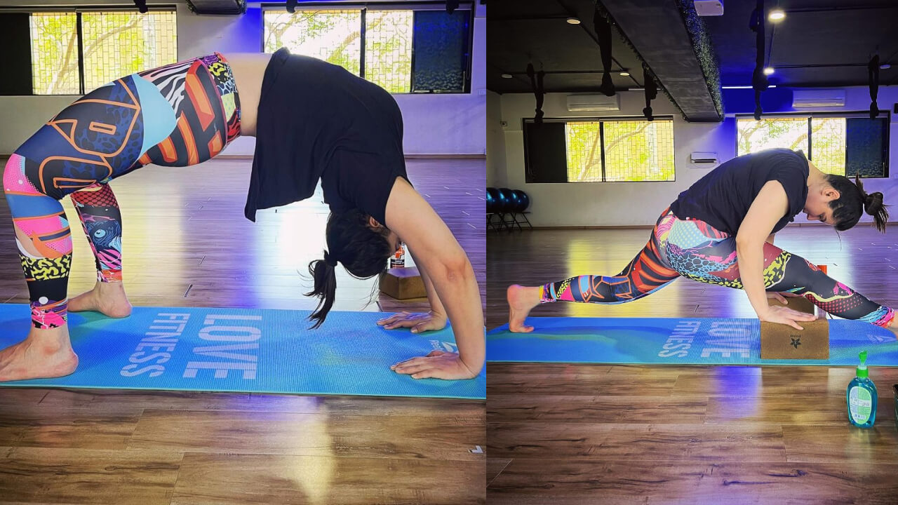 In Pics: Zareen Khan Shares A Yoga Posture Picture In Black T-Shirt And Yoga Pants 769783
