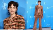 Kristen Stewart arrives in tweed co-ords at Berlin Film Festival press conference