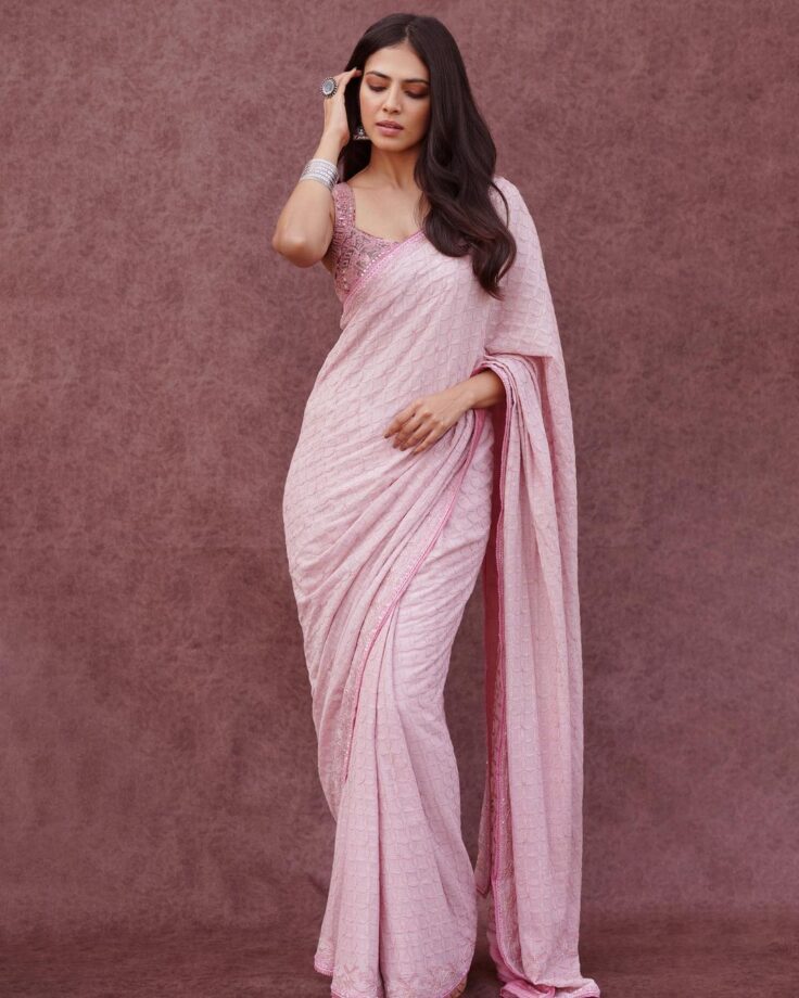 Malavika Mohanan Looks Drop-dead Gorgeous In Pink Checked Pattern Saree, See Pics 769495