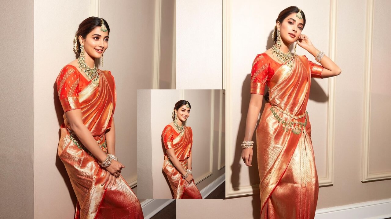 Pooja Hegde Looks Gorgeous In Dual Tone Silk Saree With Polka Jewellery 765384