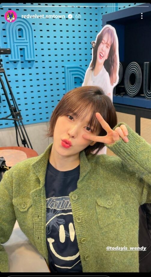 Red Velvet's Wendy Shows Cuteness In A Black Printed T-shirt And Green Sweater Jacket 773282