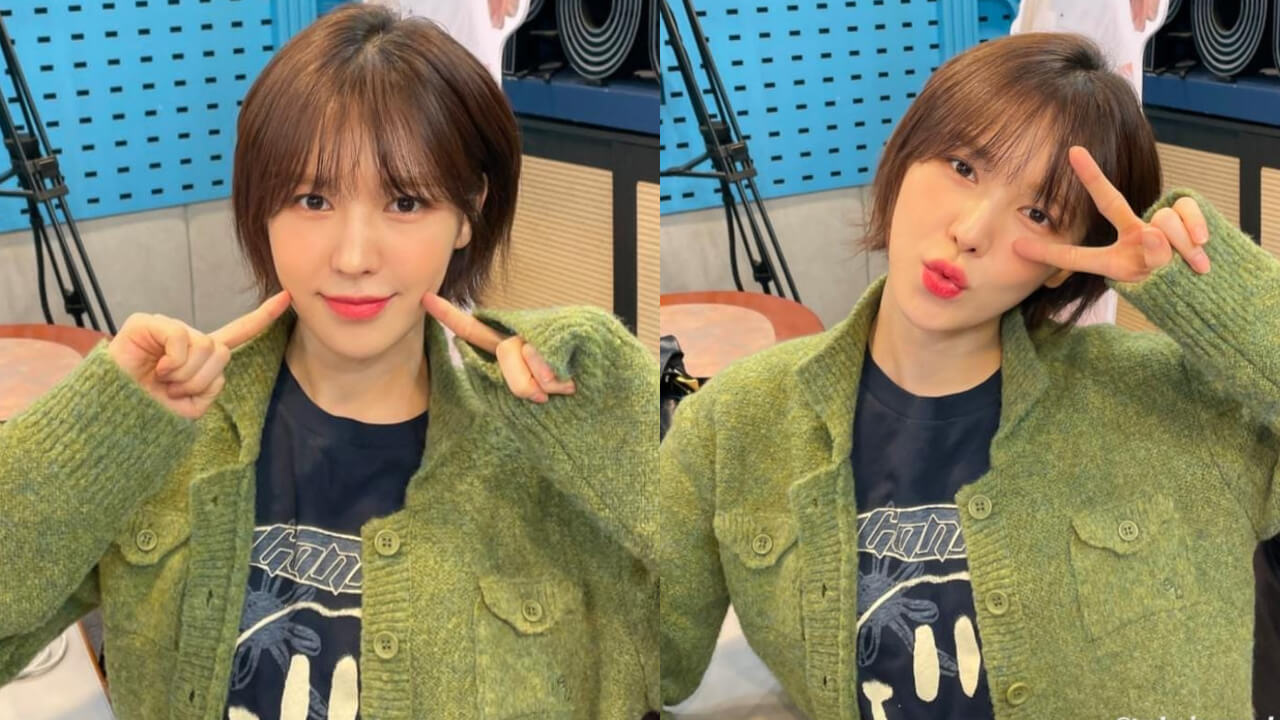 Red Velvet’s Wendy Shows Cuteness In A Black Printed T-shirt And Green Sweater Jacket
