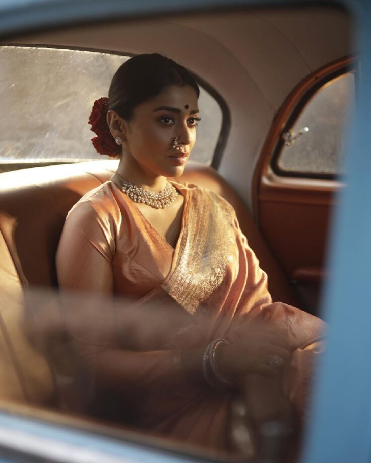 Shriya Saran Ups Glamour Quotient In Peach Coloured Saree, Fans Lovestruck 776182