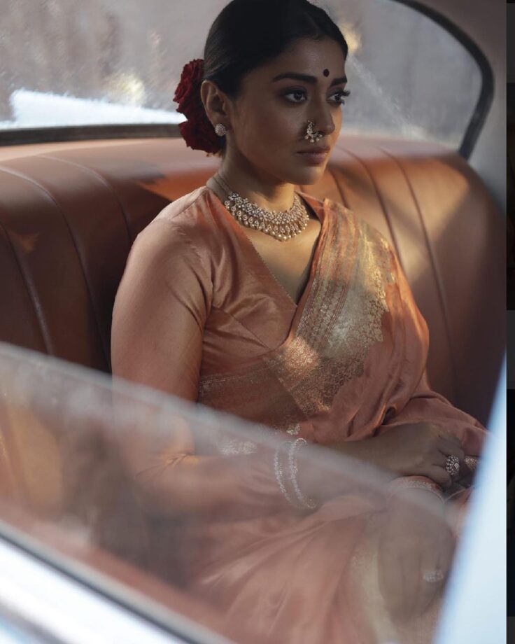 Shriya Saran Ups Glamour Quotient In Peach Coloured Saree, Fans Lovestruck 776175