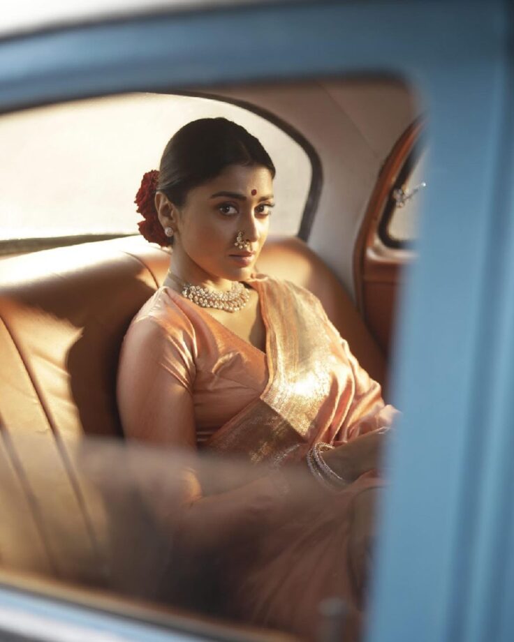 Shriya Saran Ups Glamour Quotient In Peach Coloured Saree, Fans Lovestruck 776180