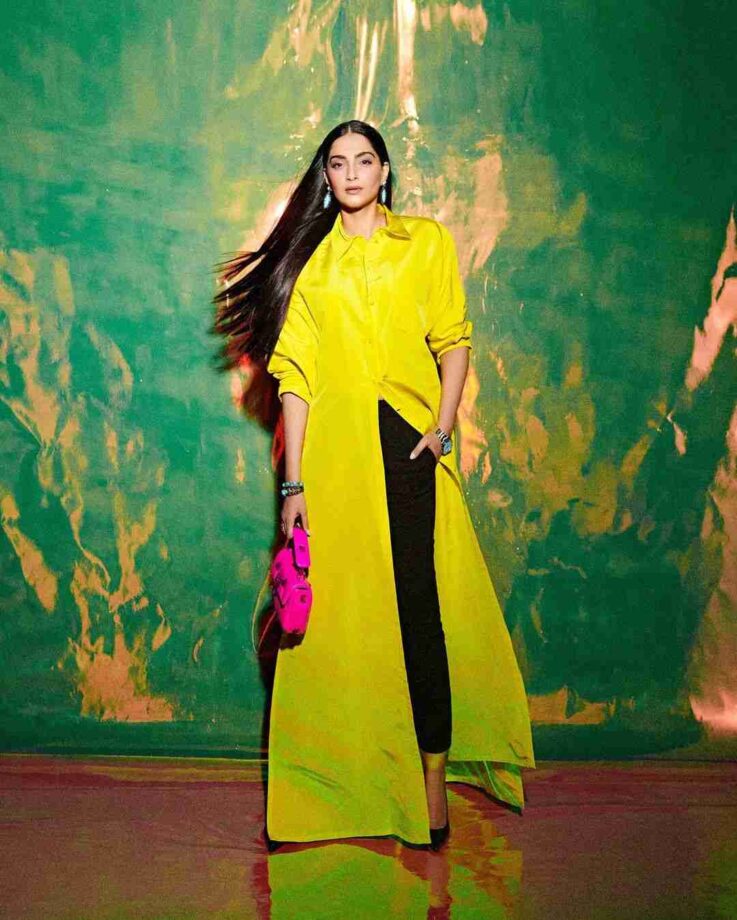 Sonam Kapoor Makes A Chic Style Statement In A Long Yellow Long Shirt With Black Pants, See Pics 773875