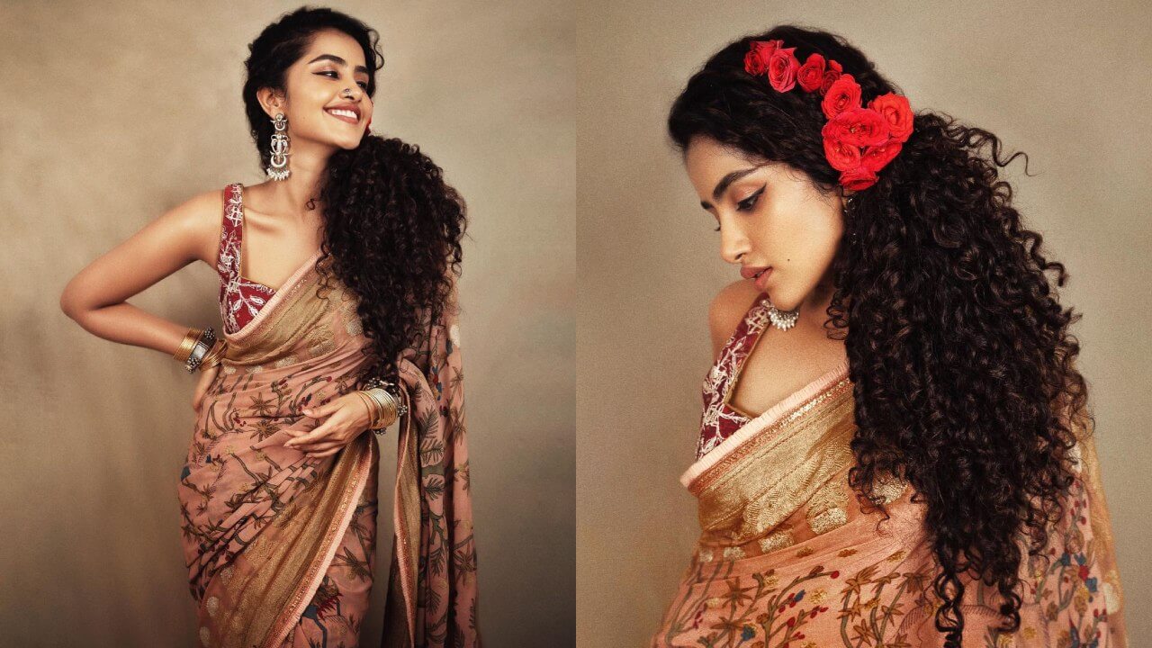 Anupama Parameswaran Looks Gorgeous In A Copper Peach Floral Printed Saree 779178
