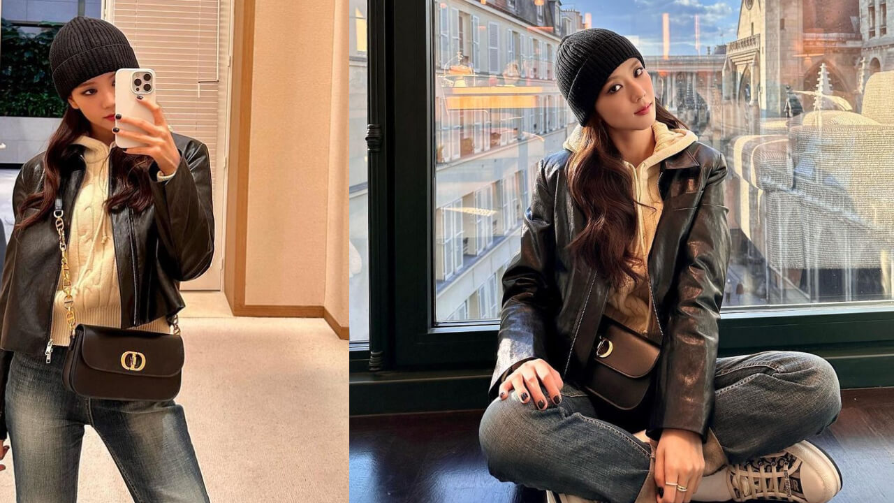 Blackpink's Jisoo Keeps It Casual In A Beige Sweatshirt With A Leather Jacket And Jeans 779715