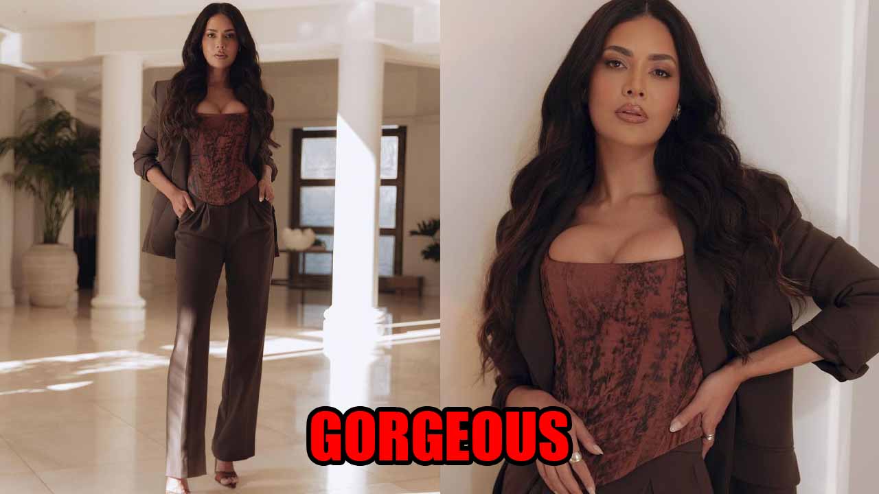Esha Gupta Looks Breathtaking In Brown Body-Hugging Corset Top With Pantsuit 783096