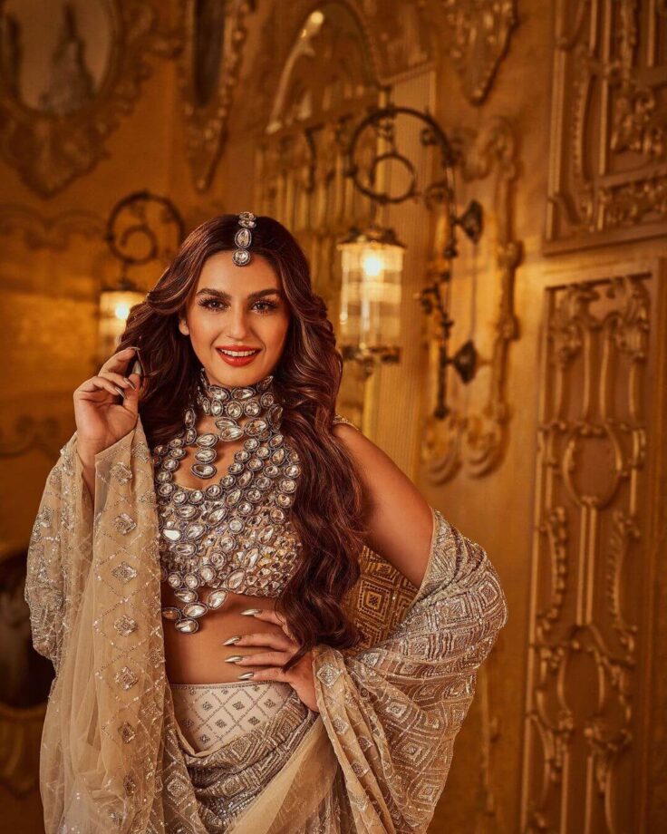 Huma Qureshi Exudes Elegance In A Cream Coloured Shimmery Embellished Lehenga Set 780368