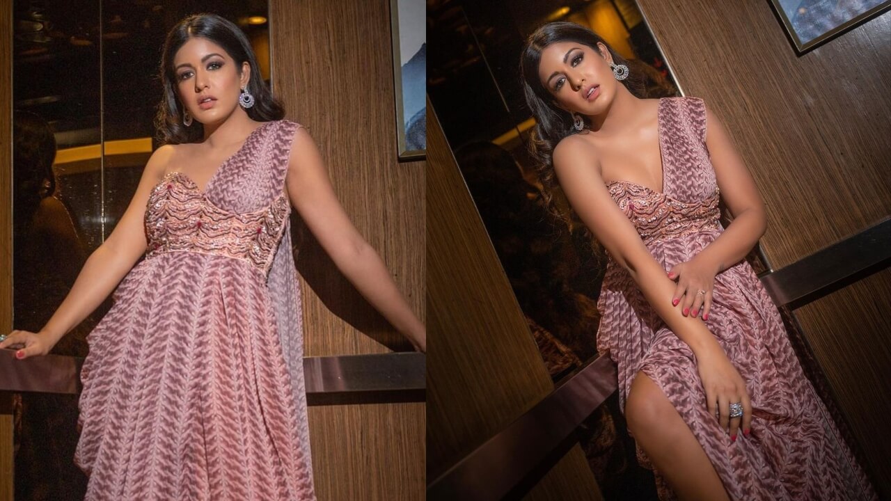 Ishita Dutta Looks Sizzling Hot In Purple One-Shoulder Front Slit Gown 778587