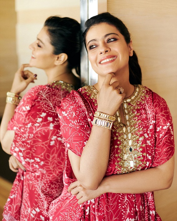 Kajol Burns The Internet In A Red Georgette Floral Printed Cape And Pants 783674