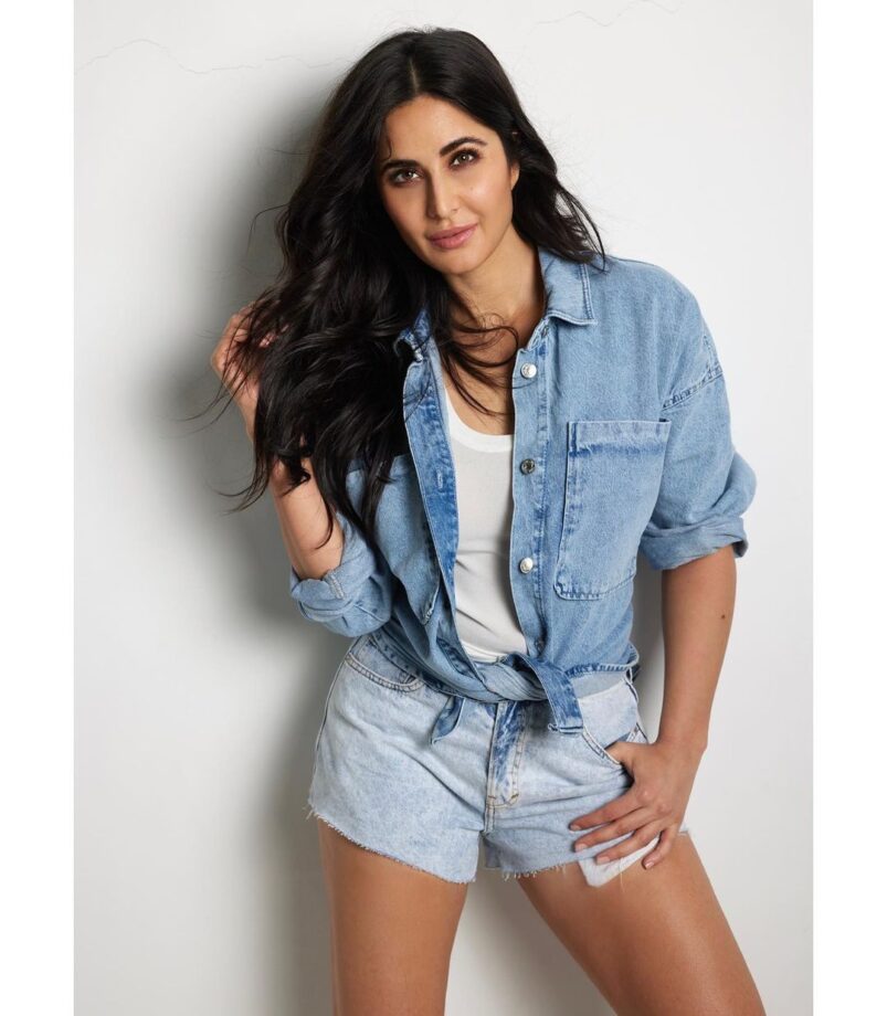 Katrina Kaif Is A Queen Of Casual Wear In A White Top With A Denim Jacket And Shorts 780301