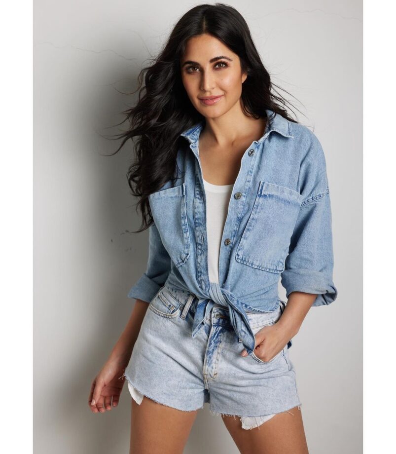 Katrina Kaif Is A Queen Of Casual Wear In A White Top With A Denim Jacket And Shorts 780302