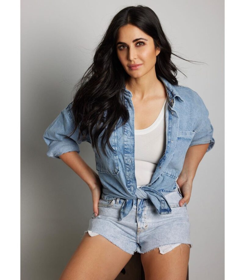Katrina Kaif Is A Queen Of Casual Wear In A White Top With A Denim Jacket And Shorts 780300