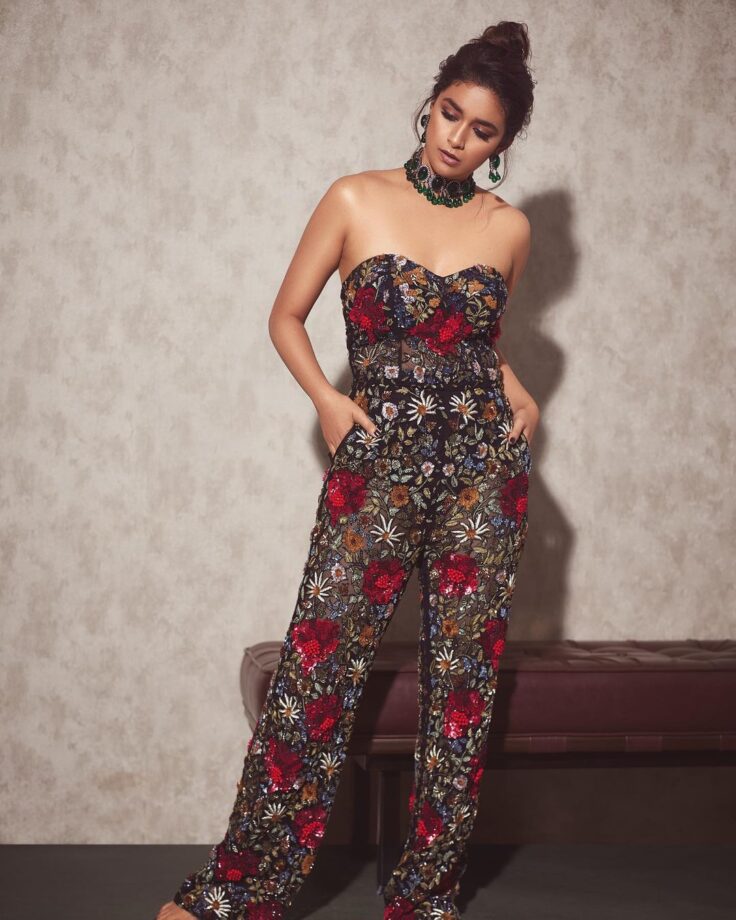 Keerthy Suresh Looks Bombshell In A Multicoloured Floral Printed Jumpsuit 786146