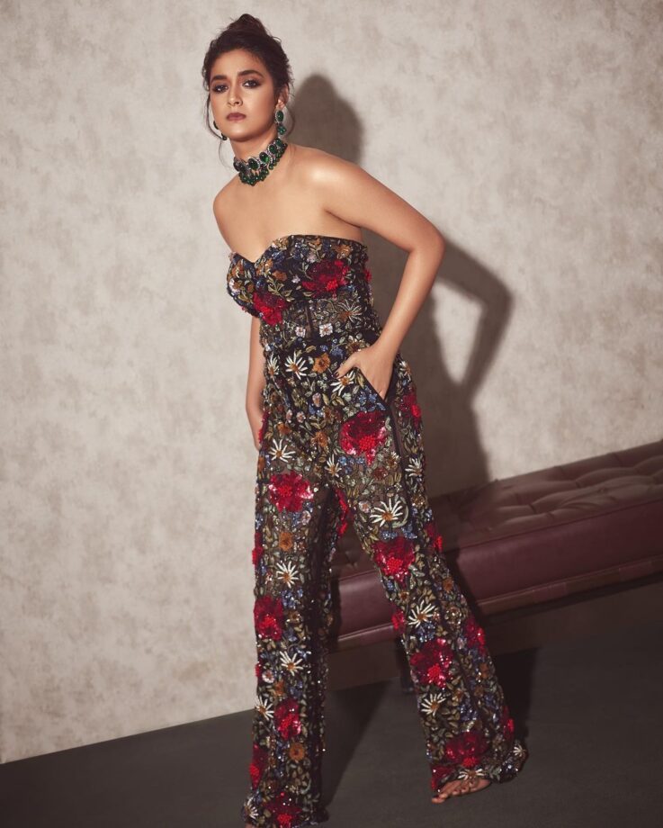 Keerthy Suresh Looks Bombshell In A Multicoloured Floral Printed Jumpsuit 786141