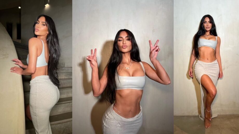 Kim Kardashian Flaunts Her Hot Hourglass Figure In A White Latex Bralette With Skirt 782332