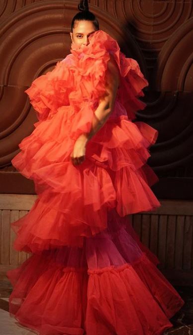Neha Dhupia Looks The Perfect Baby Doll In This Orange Ruffle Dress; Check Here 780361