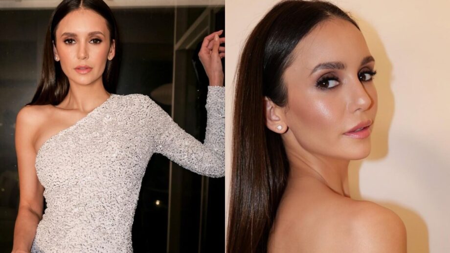 Nina Dobrev Looks Glamorous In A White One-Shoulder With Thigh-Slit Gown 785319