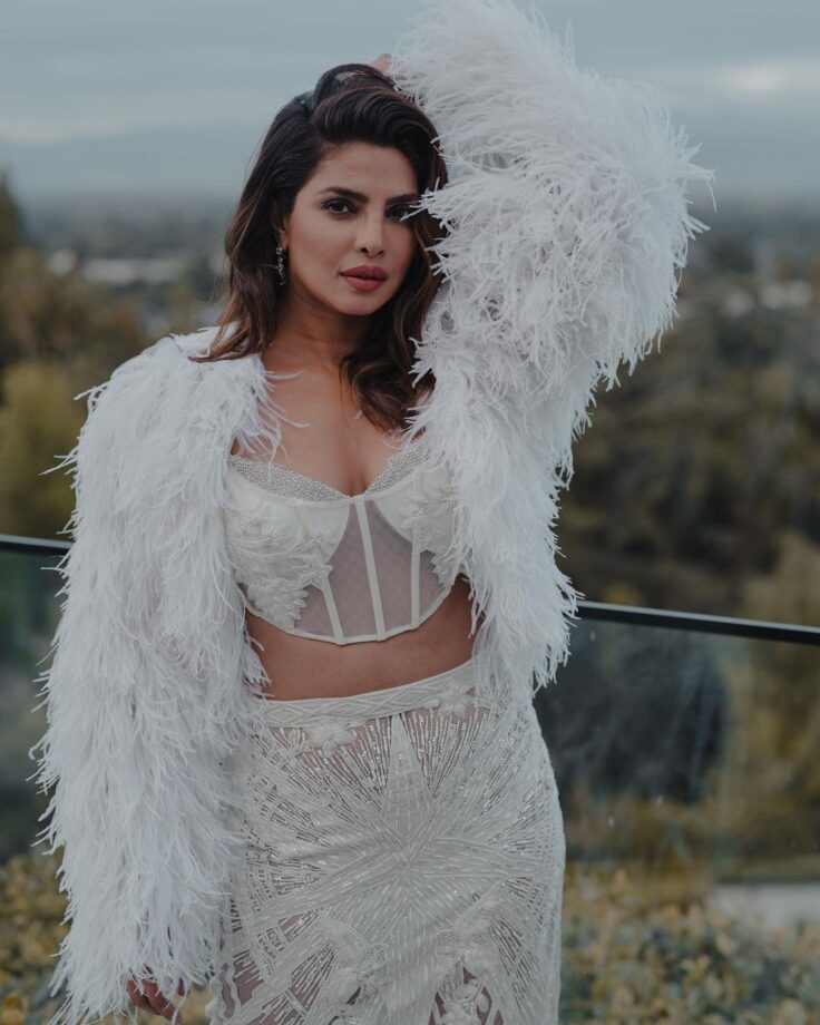 Priyanka Chopra's Fashion Game On Point In A White Corset Top With Sheer Skirt 783221