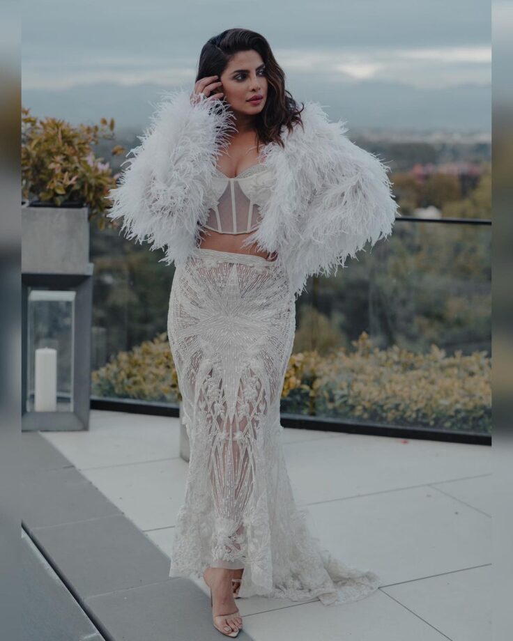 Priyanka Chopra's Fashion Game On Point In A White Corset Top With Sheer Skirt 783220