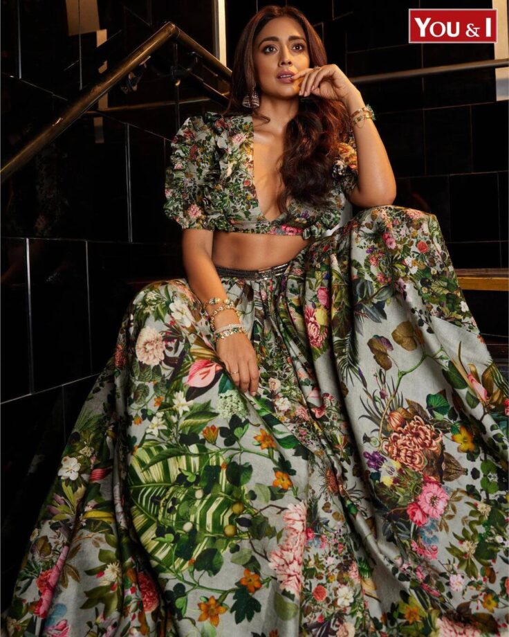 Shriya Saran Has Sizzling Affair With Green Coloured Printed Floral Lehenga Set 780321