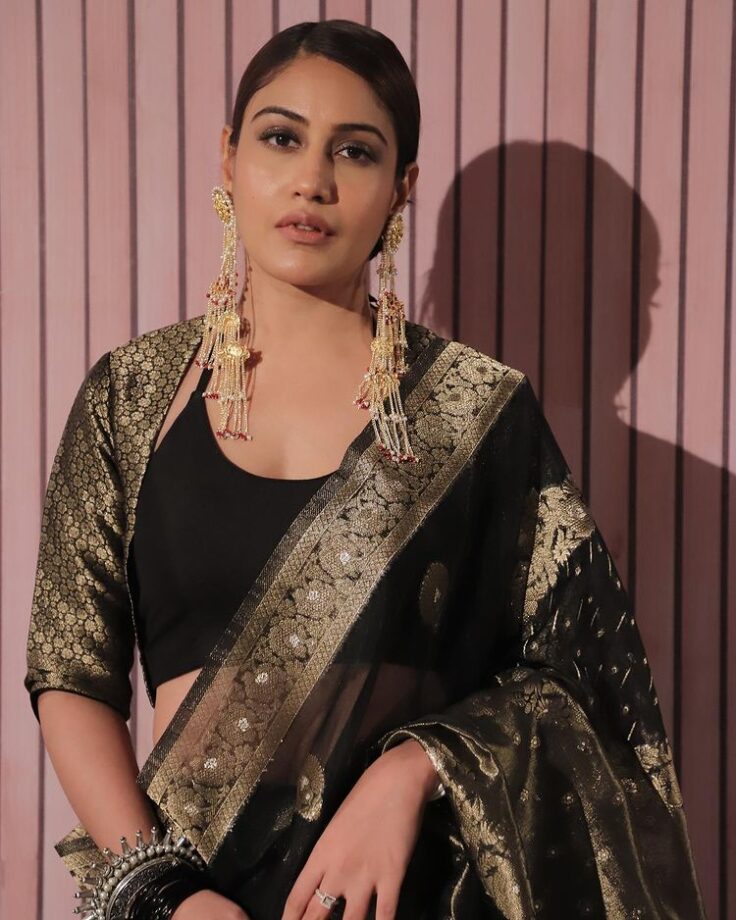 Surbhi Chandna dazzles in black see-through transparent saree with matching earrings, we are in awe 783367
